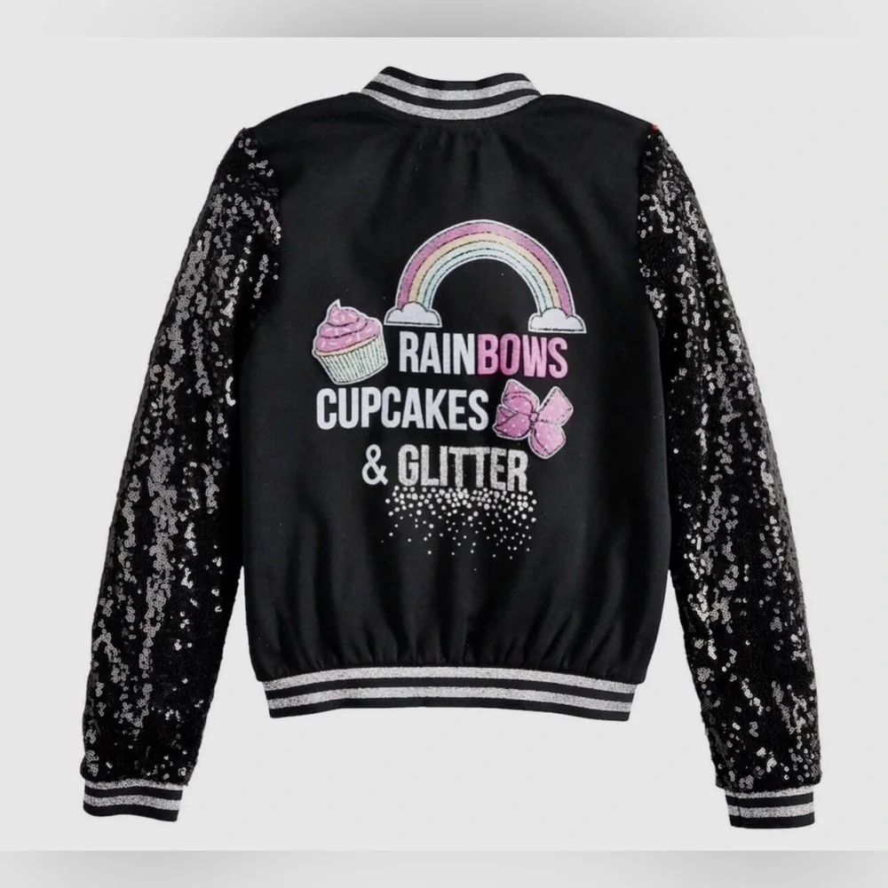 JoJo Siwa Rainbows Cupcakes Glitter Sequin Bomber Jacket Size Medium - Picture 5 of 8